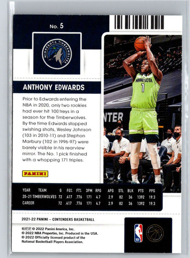 2021-22 Panini Contenders #5 Anthony Edwards Game Ticket Red P44