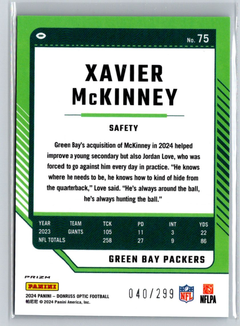 2024 Donruss Optic #75 Xavier McKinney Aqua #/299 P45