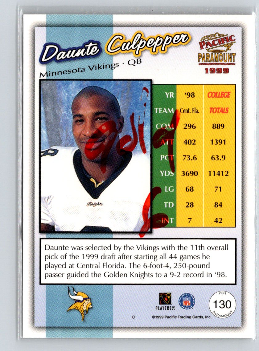 1999 Pacific Paramount #130 Daunte Culpepper Copper P45
