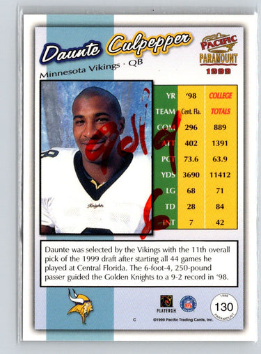 1999 Pacific Paramount #130 Daunte Culpepper Copper P45