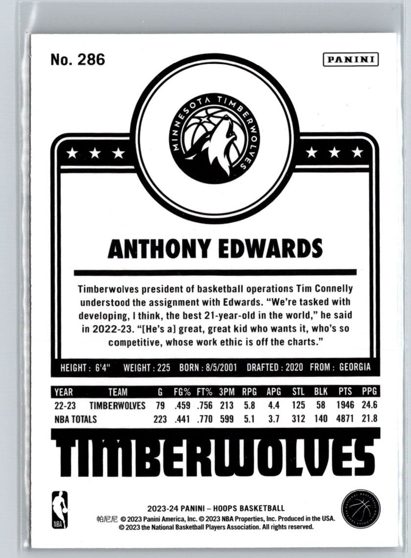 2023-24 Hoops #286 Anthony Edwards P46