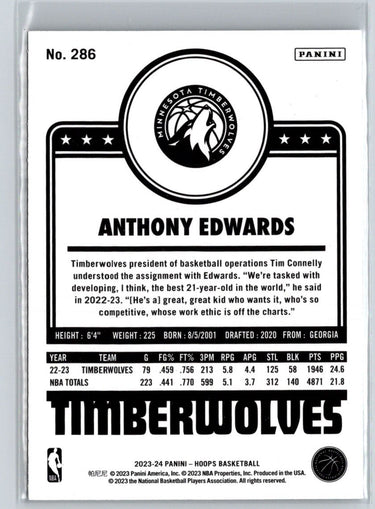 2023-24 Hoops #286 Anthony Edwards P46
