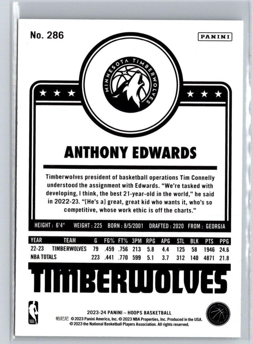 2023-24 Hoops #286 Anthony Edwards P47