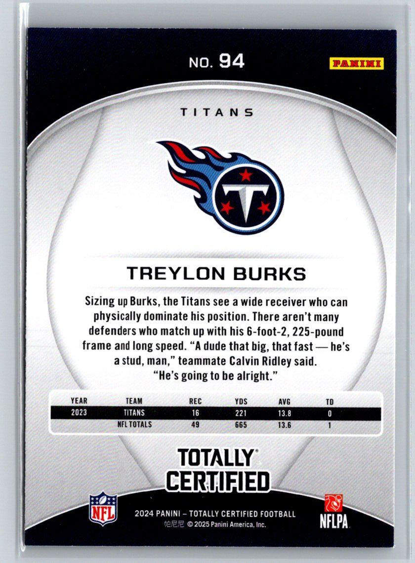 2024 Panini Totally Certified #94 Treylon Burks P47