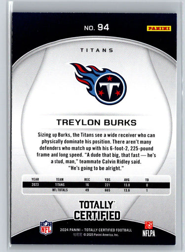 2024 Panini Totally Certified #94 Treylon Burks P47