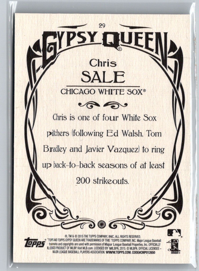 2015 Topps Gypsy Queen #29 Chris Sale Paper Frame White P48
