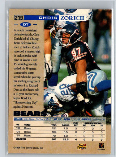 1996 Pro Line #219 Chris Zorich Anaheim National P48