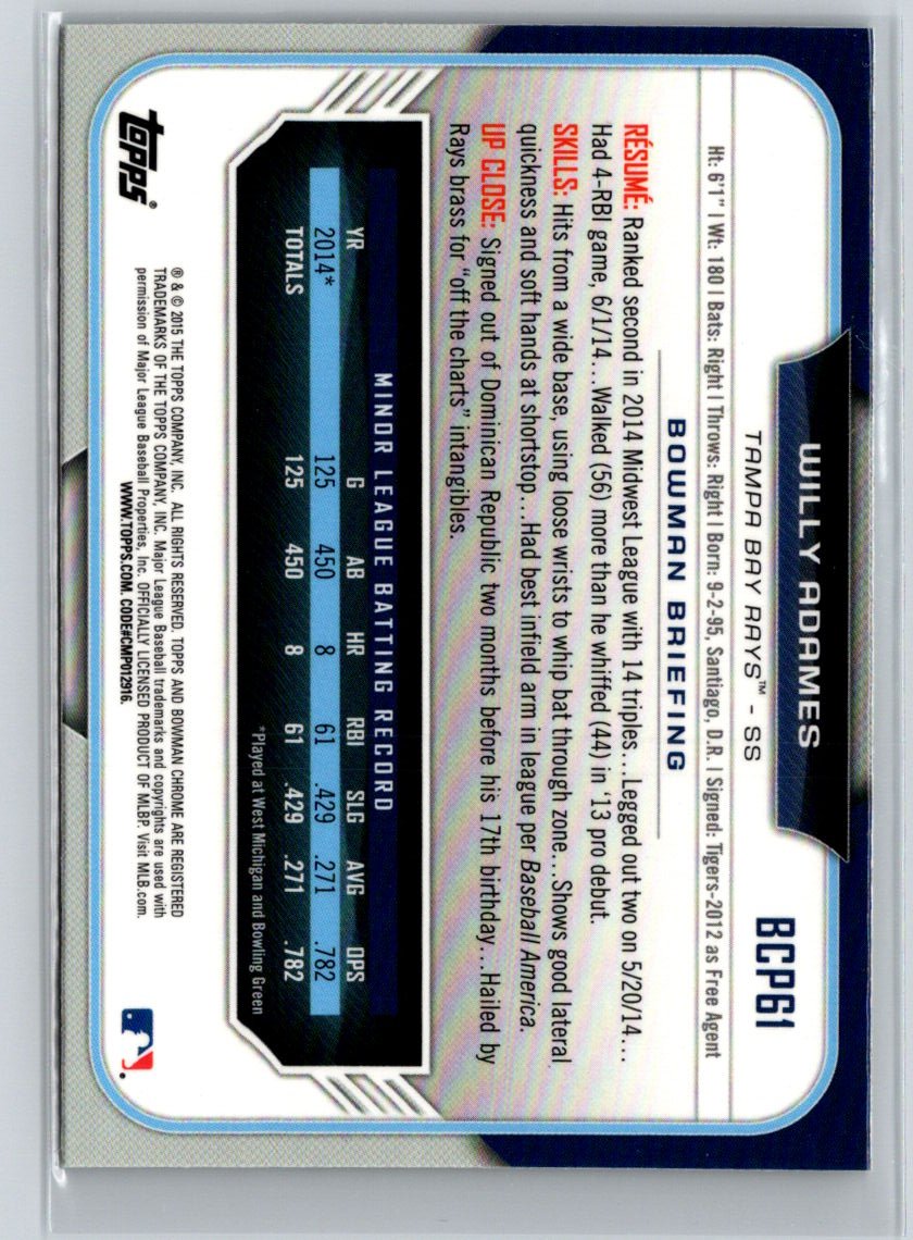 2015 Bowman #BCP61 Willy Adames Chrome Prospects P49