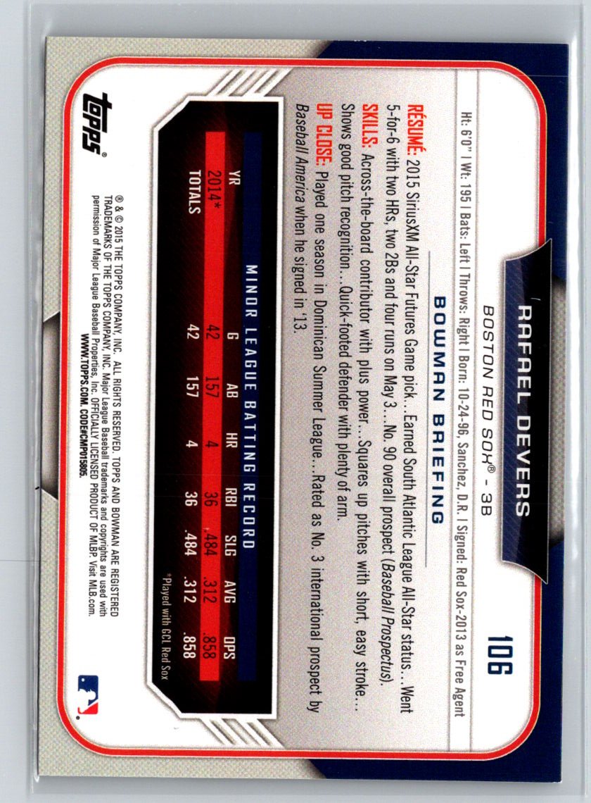 2015 Bowman Draft #106 Rafael Devers P49