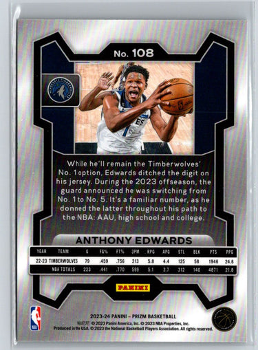 2023-24 Panini Prizm #108 Anthony Edwards P50