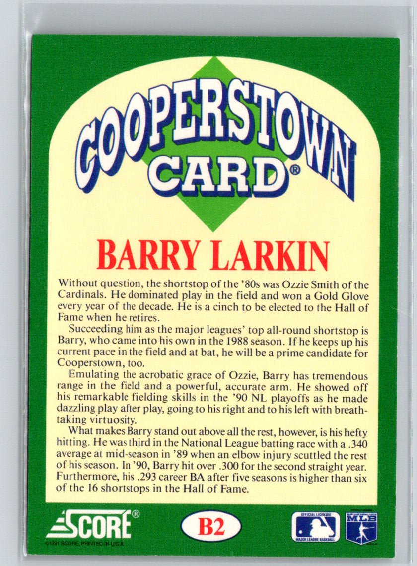 1991 Score #B2 Barry Larkin Cooperstown P50