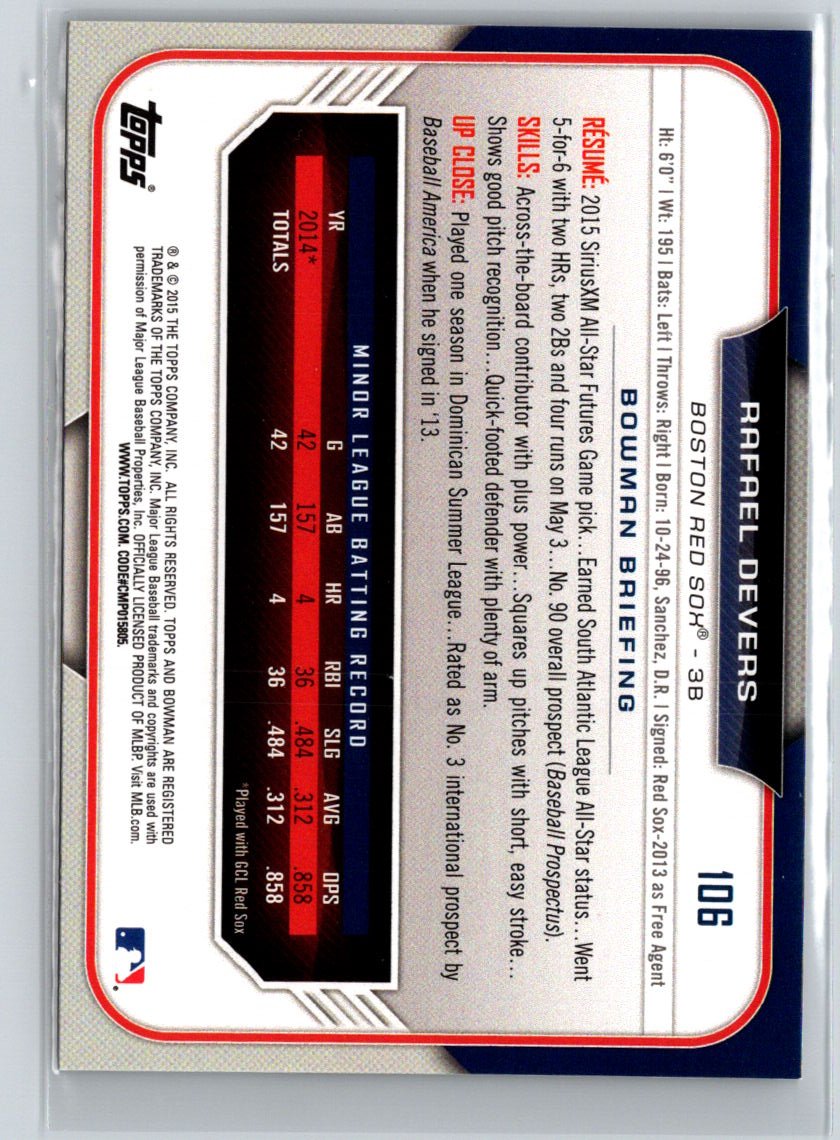 2015 Bowman Draft #106 Rafael Devers P50