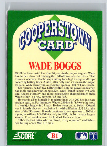 1991 Score #B1 Wade Boggs Cooperstown P51