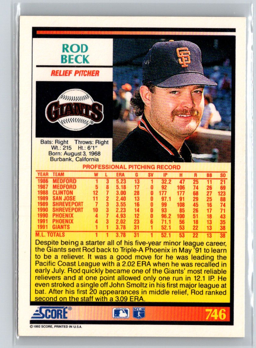 1992 Score #746a Rod Beck P52