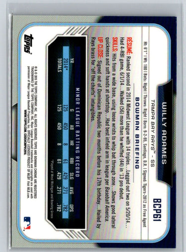 2015 Bowman #BCP61 Willy Adames Chrome Prospects P52