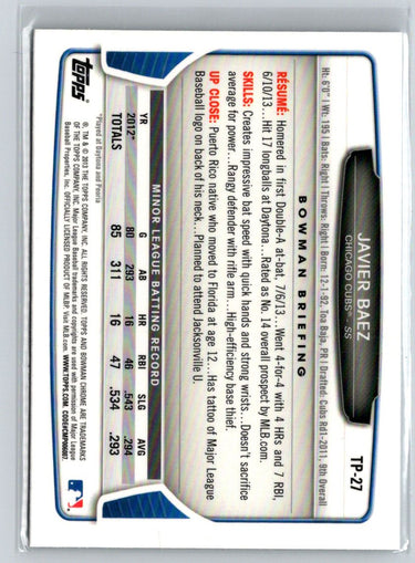 2013 Bowman Draft Picks & Prospects #TP-27 Javier Baez Chrome Top Prospects P53