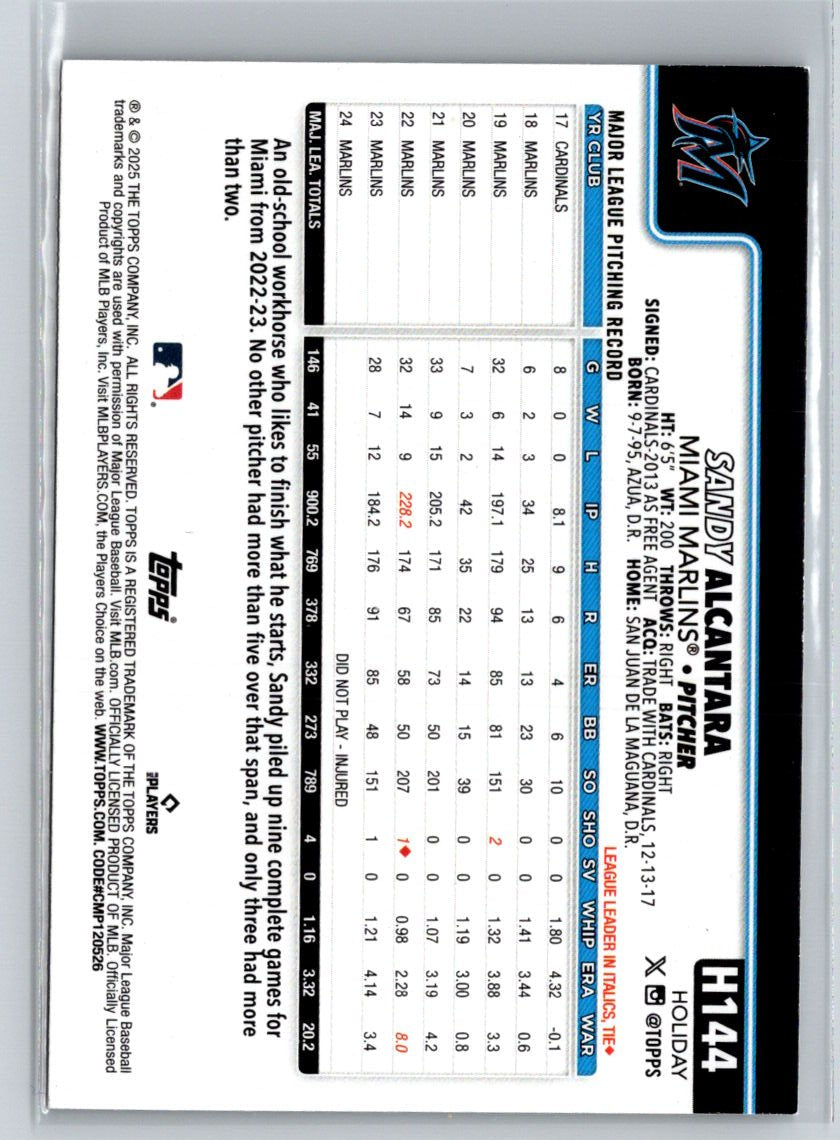 2025 Topps Holiday #H144 Sandy Alcantara Silver Glitter Holiday P53