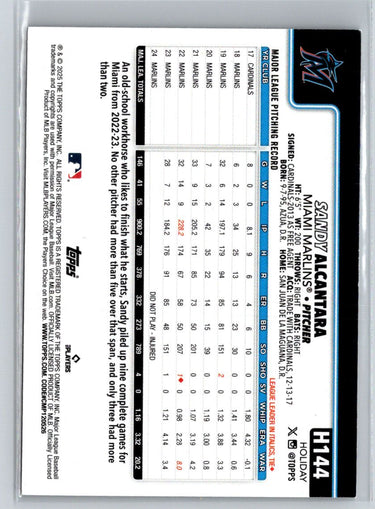 2025 Topps Holiday #H144 Sandy Alcantara Silver Glitter Holiday P53