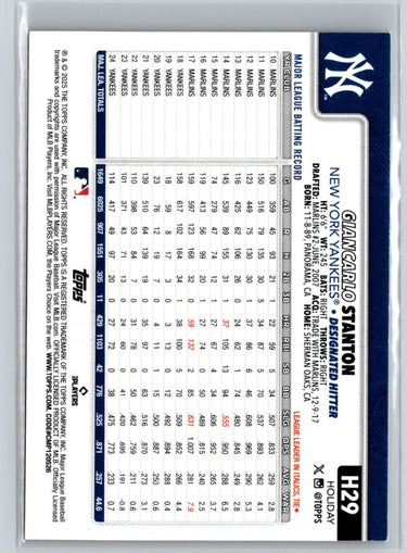 2025 Topps Holiday #H29 Giancarlo Stanton Silver Glitter Holiday P53