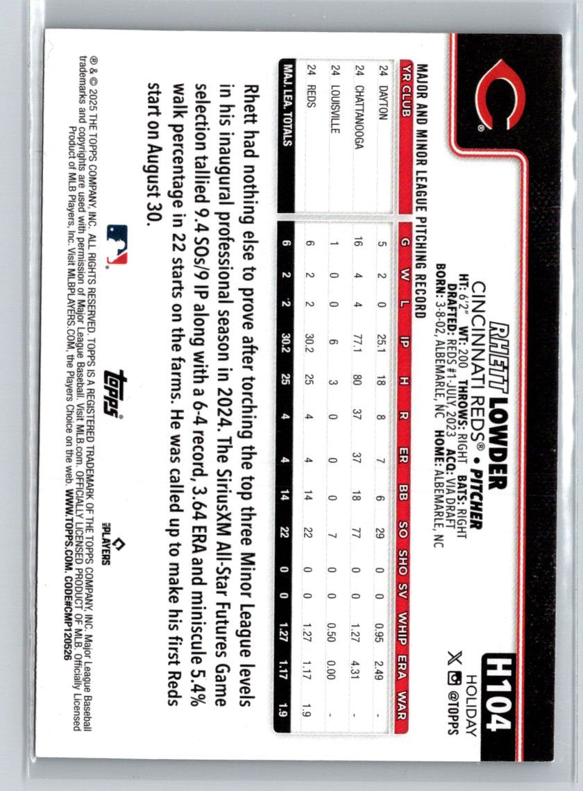 2025 Topps Holiday #H104 Rhett Lowder Silver Glitter Holiday P54