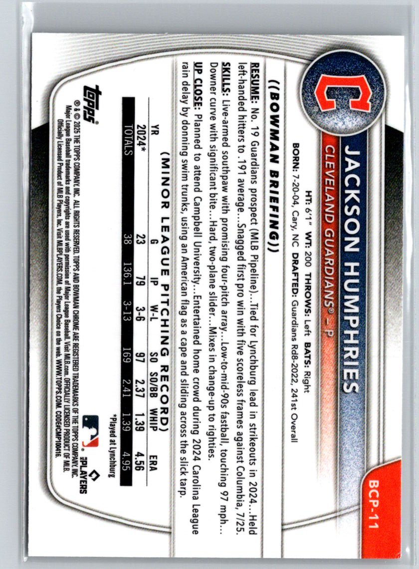 2025 Bowman #BCP-11 Jackson Humphries Chrome Prospects P54
