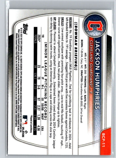 2025 Bowman #BCP-11 Jackson Humphries Chrome Prospects P54