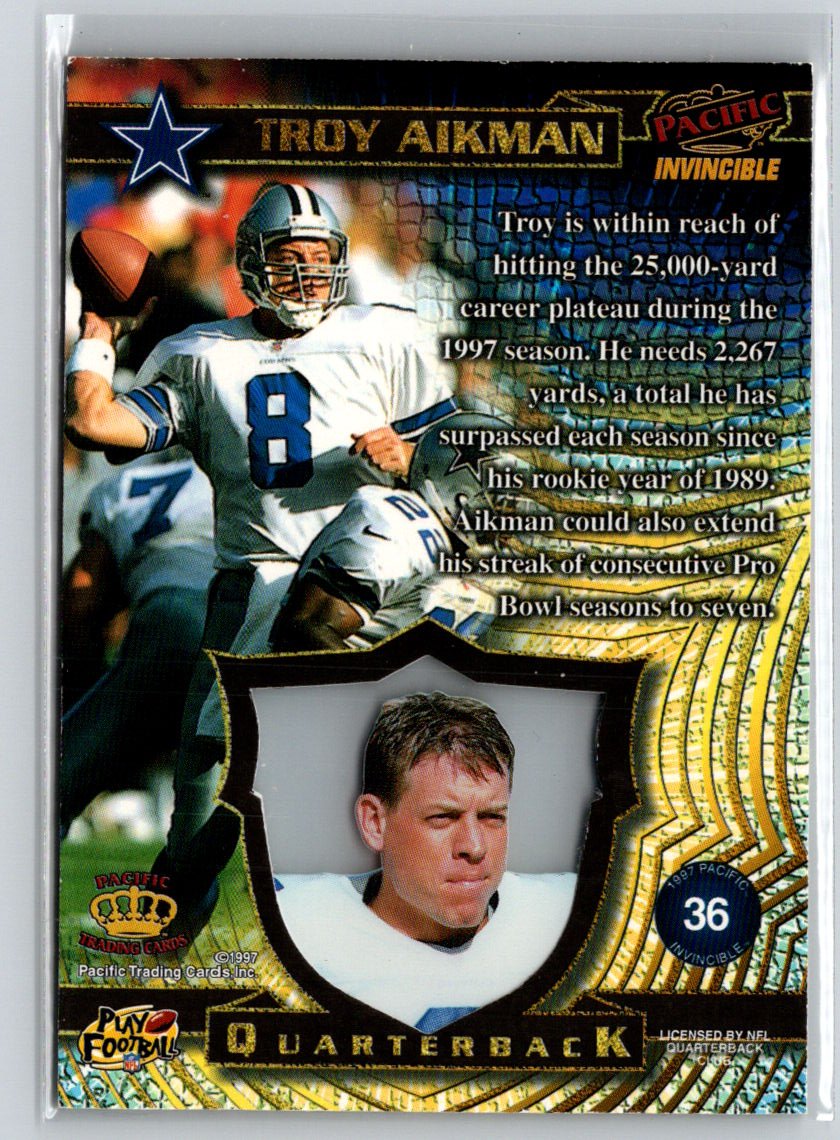 1997 Pacific Invincible #36 Troy Aikman P55