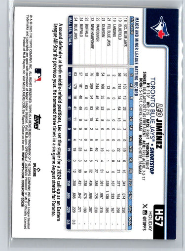 2025 Topps Holiday #H57 Leo Jiménez Silver Glitter Holiday P55