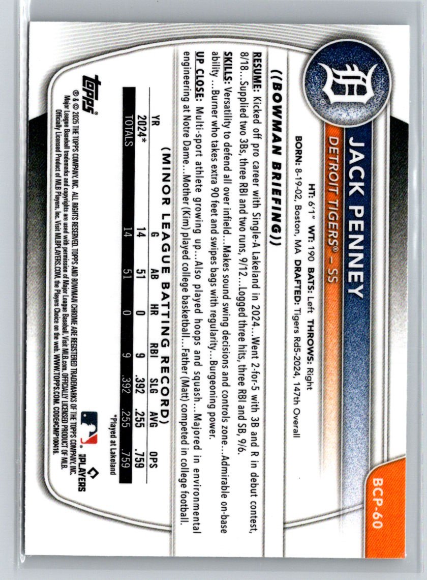 2025 Bowman #BCP-60 Jack Penney Chrome Prospects P55