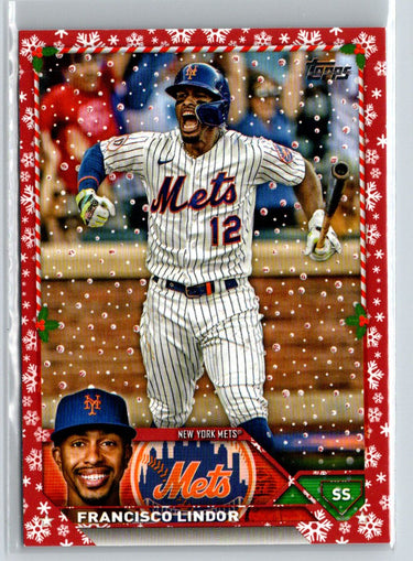 2023 Topps Holiday #H119 Francisco Lindor Metallic Red #/99 P56