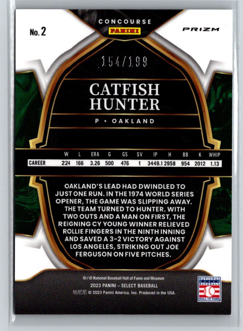 2023 Panini Select #2 Catfish Hunter Teal/White/Pink Prizm #/49 P56
