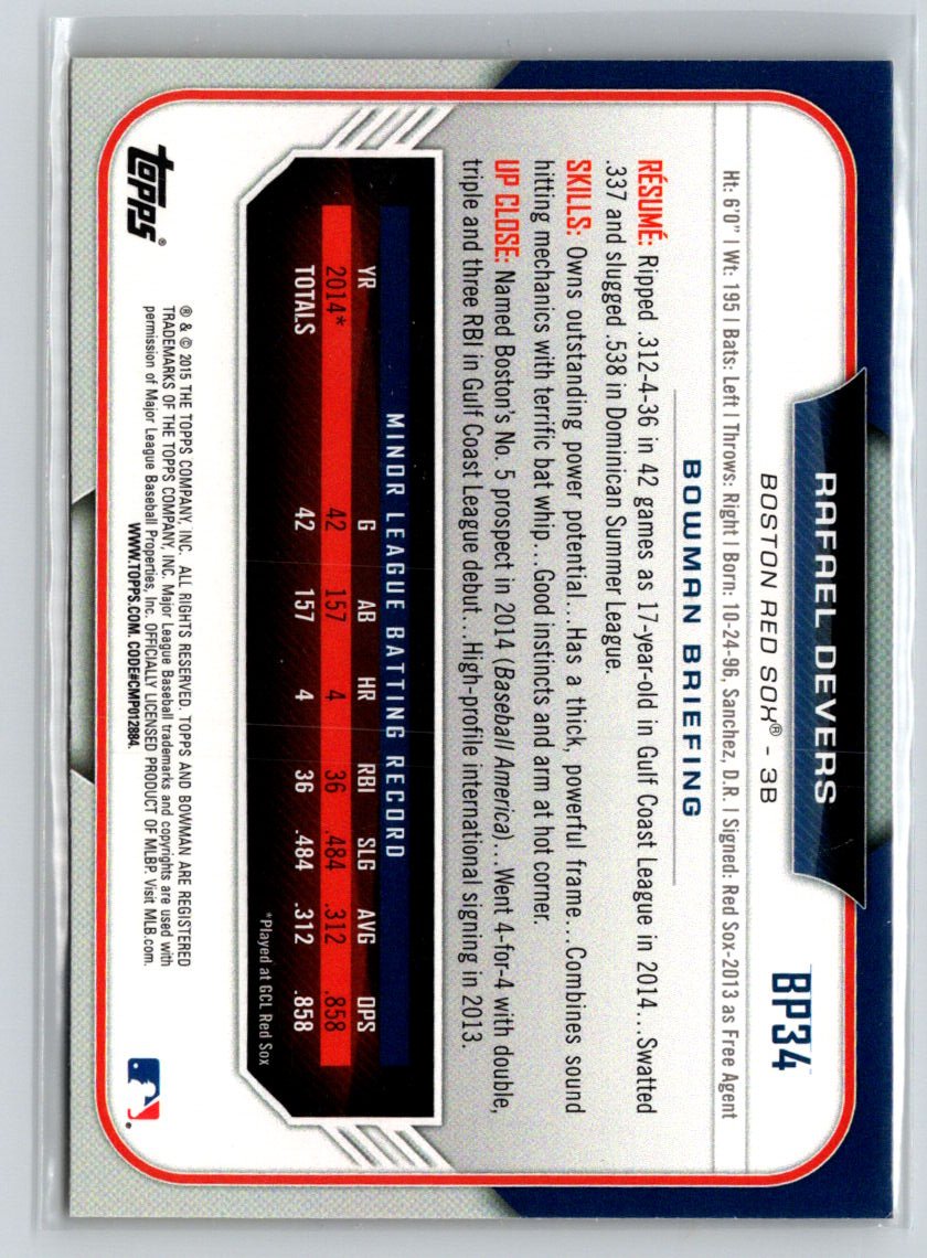 2015 Bowman #BP34 Rafael Devers Prospects Yellow P57