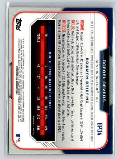 2015 Bowman #BP34 Rafael Devers Prospects Yellow P57