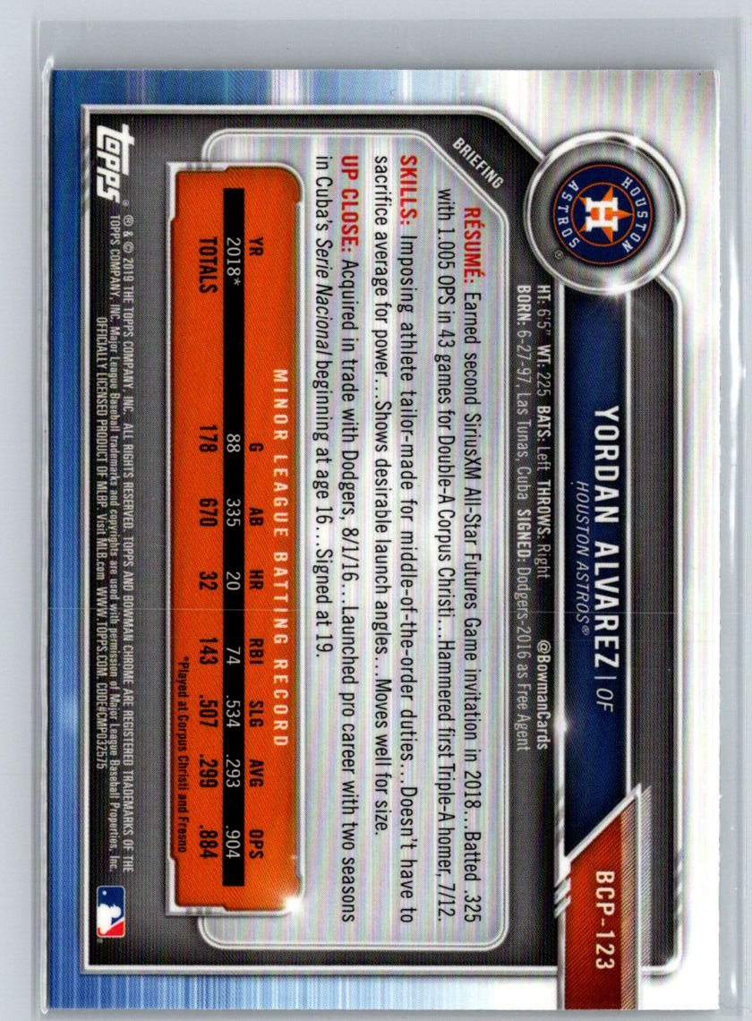 2019 Bowman #BCP-123 Yordan Alvarez Chrome Prospects P58