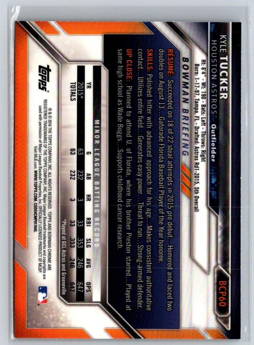 2016 Bowman #BCP60 Kyle Tucker Chrome Prospects P58