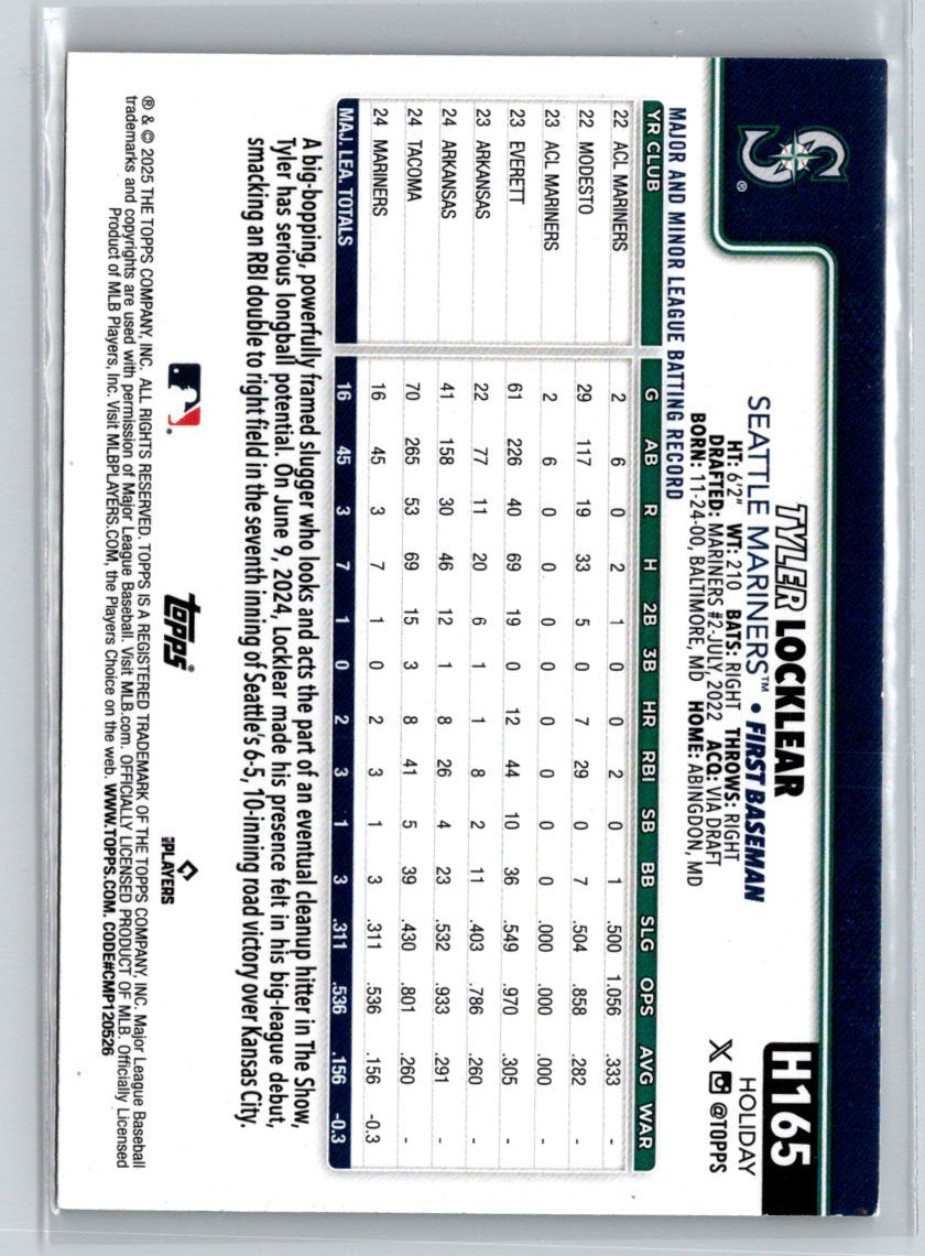 2025 Topps Holiday #H165 Tyler Locklear Silver Glitter Holiday P59