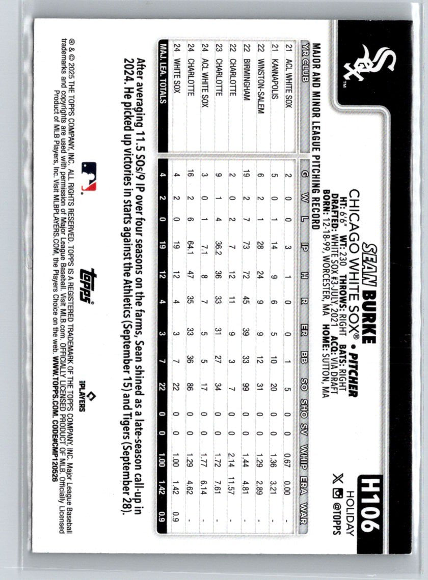 2025 Topps Holiday #H106 Sean Burke Silver Glitter Holiday P59