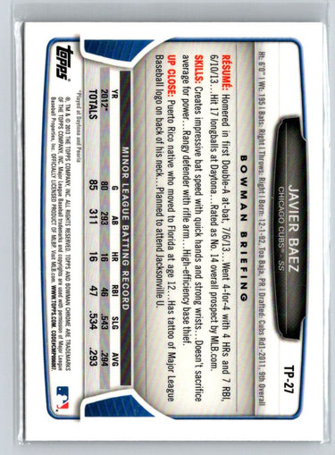 2013 Bowman Draft Picks & Prospects #TP-27 Javier Baez Chrome Top Prospects P60