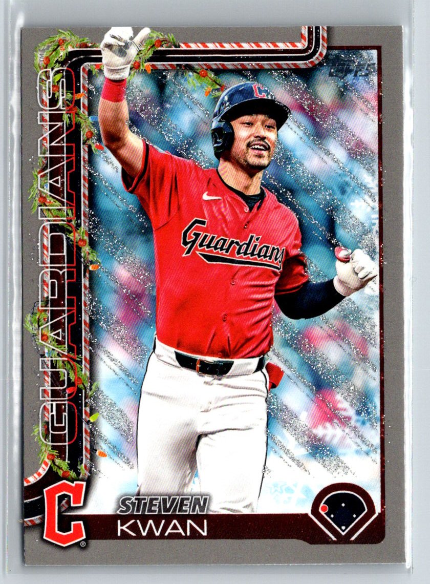 2025 Topps Holiday #H143 Steven Kwan Silver Glitter Holiday P60