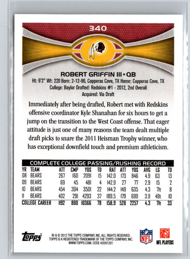 2012 Topps #340 Robert Griffin III P60