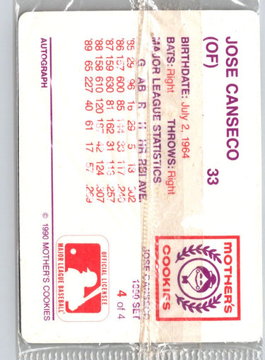 1990 Mother's Cookies Jose Canseco #4 Jose Canseco P61