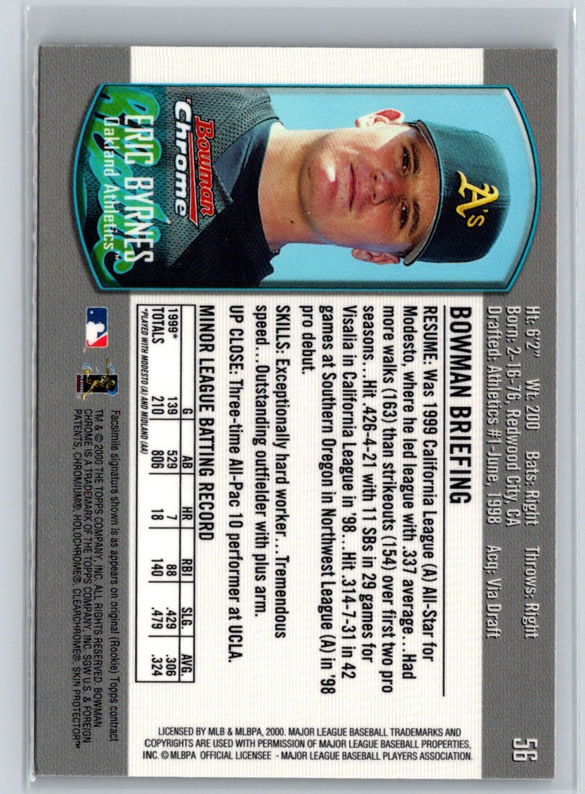 2000 Bowman Chrome Draft Picks & Prospects #56 Eric Byrnes P63