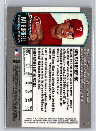 2000 Bowman Chrome Draft Picks & Prospects #1 Pat Burrell P63