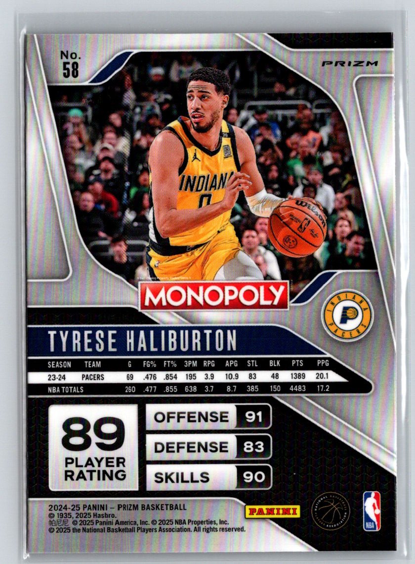 2024-25 Panini Prizm Monopoly #58 Tyrese Haliburton Red Prizms P63