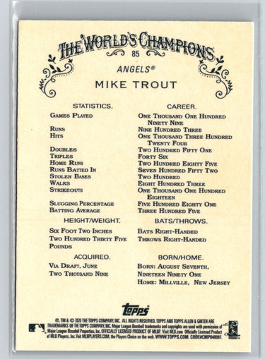 2020 Topps Allen & Ginter #85 Mike Trout P63