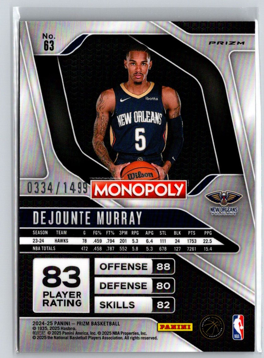 2024-25 Prizm Monopoly #63 Dejounte Murray Millionaire Club #/1499 P64
