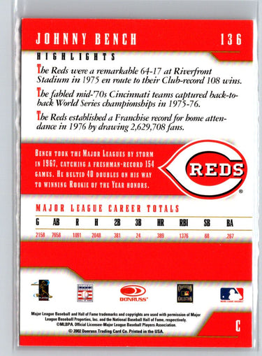2003 Donruss Team Heroes #136 Johnny Bench P65