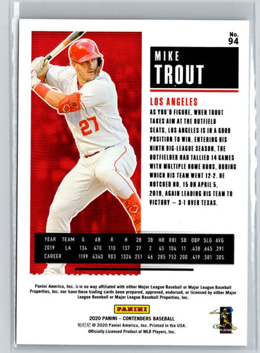 2020 Panini Contenders #94 Mike Trout P65