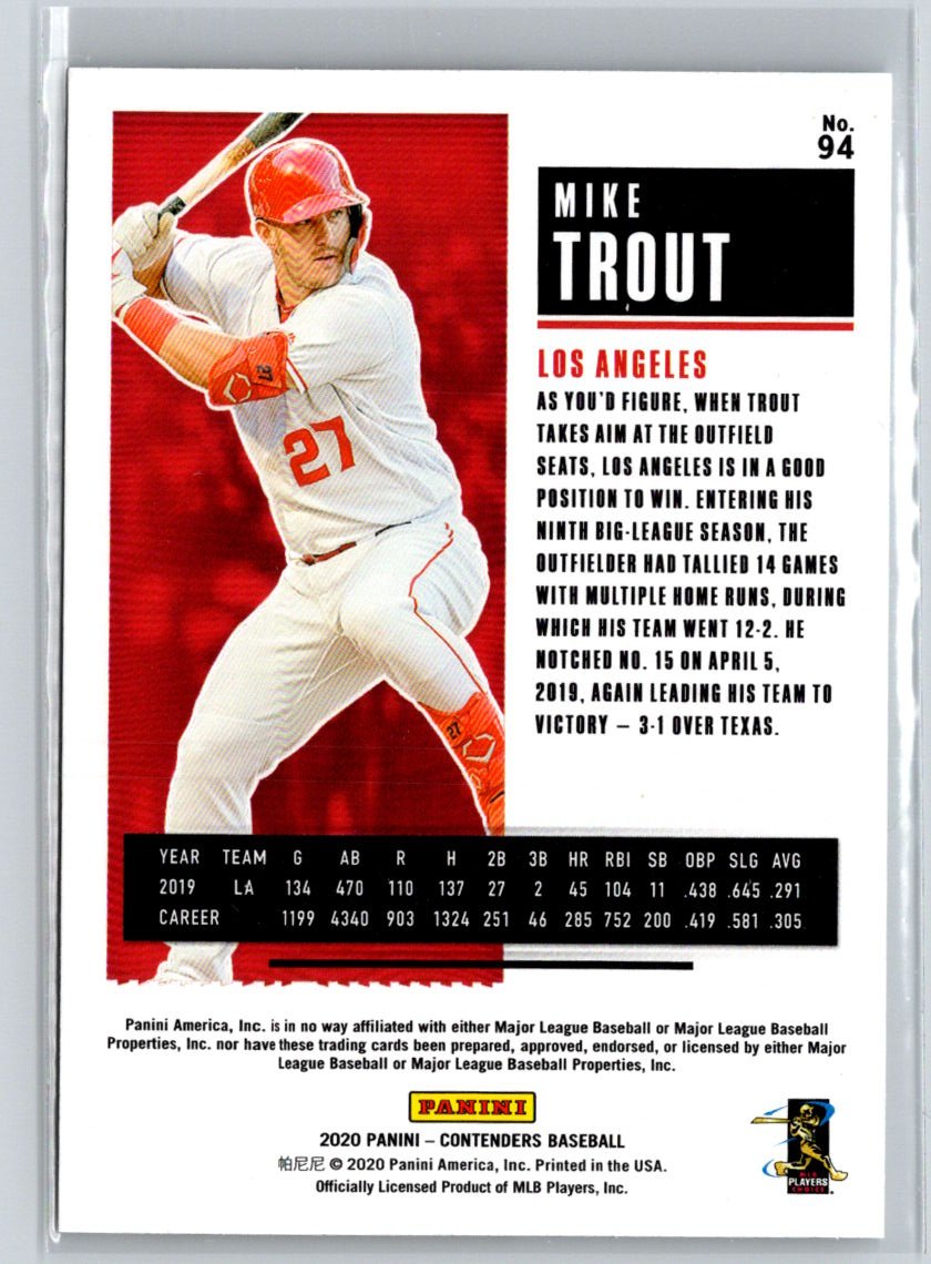 2020 Panini Contenders #94 Mike Trout P65