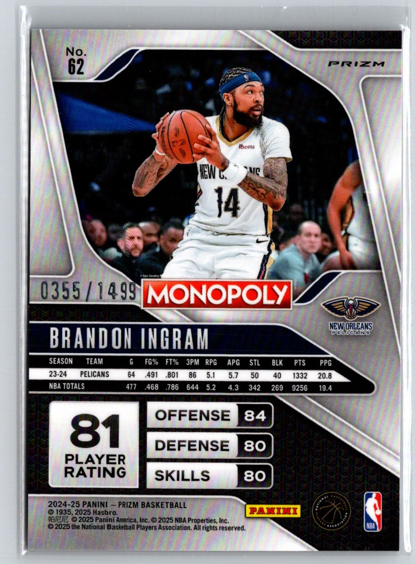 2024-25 Prizm Monopoly #62 Brandon Ingram Millionaire Club #/1499 P66